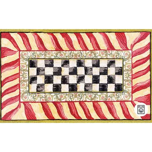 Courtly Check Red  Gold 3' x 5' Washable Rug