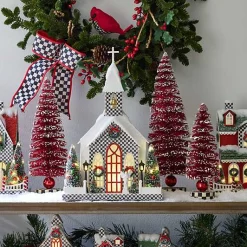 Cozy Christmas Red Bottle Brush Trees, Set of 3