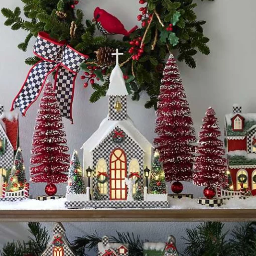 Cozy Christmas Red Bottle Brush Trees, Set of 3