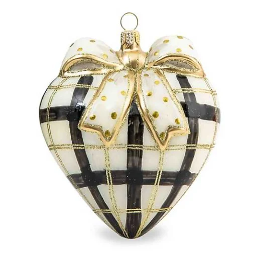 Glam Up Plaid Heart Glass Ornament