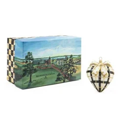 Glam Up Plaid Heart Glass Ornament