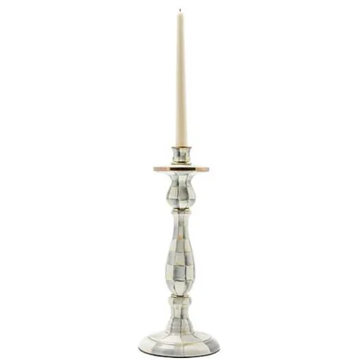 Sterling Check Large Enamel Candlestick