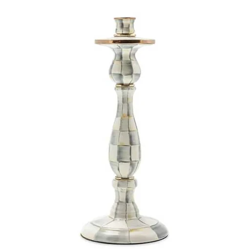 Sterling Check Large Enamel Candlestick