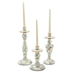 Sterling Check Large Enamel Candlestick