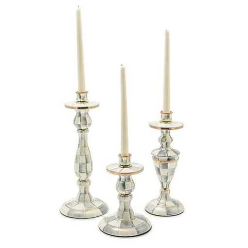 Sterling Check Large Enamel Candlestick