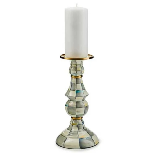 Sterling Check Large Pillar Candlestick