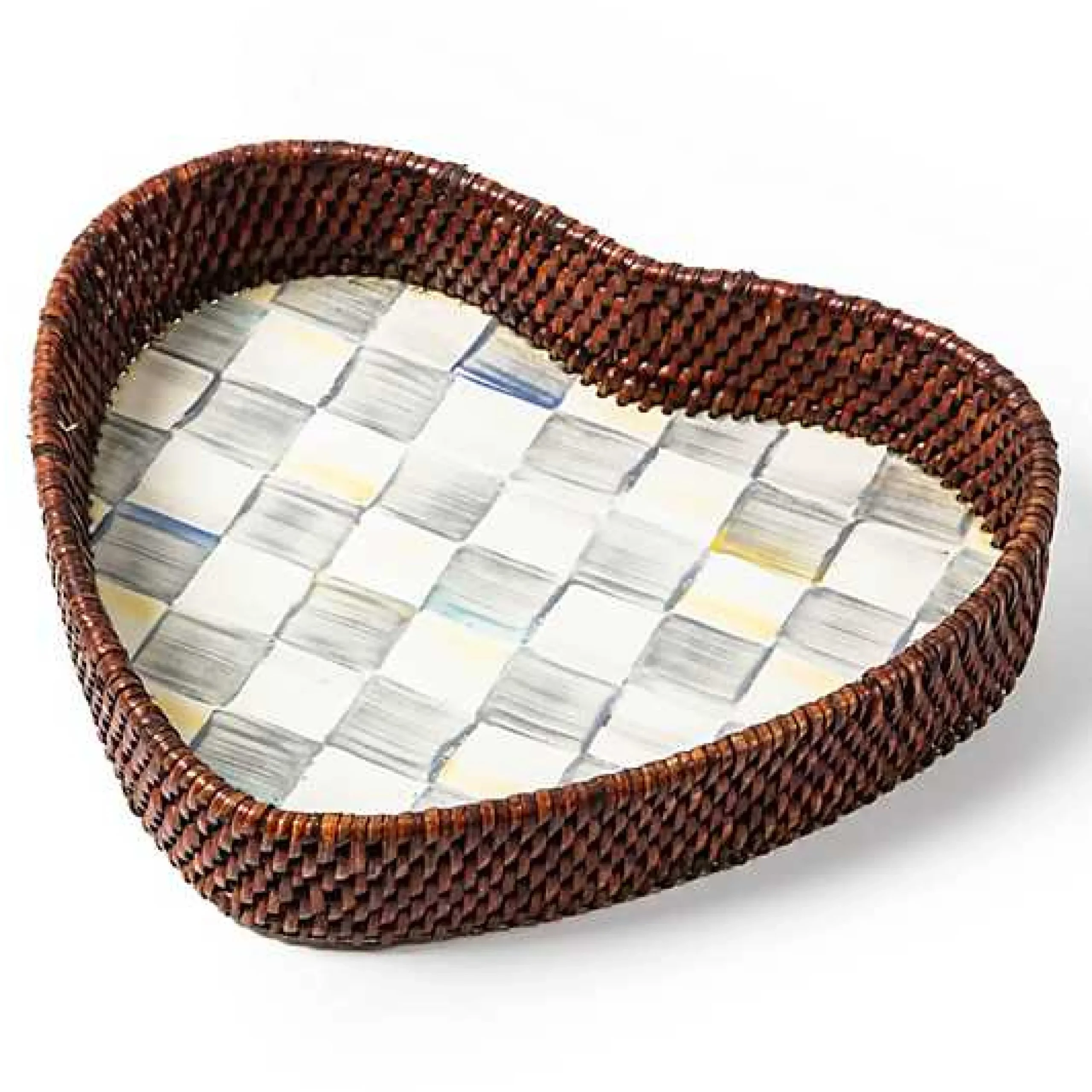 Sterling Check Rattan Enamel Heart Tray