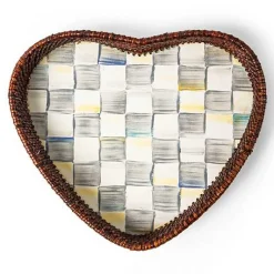 Sterling Check Rattan Enamel Heart Tray