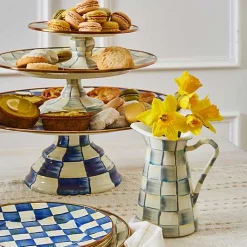 Sterling Check Small Pedestal Platter