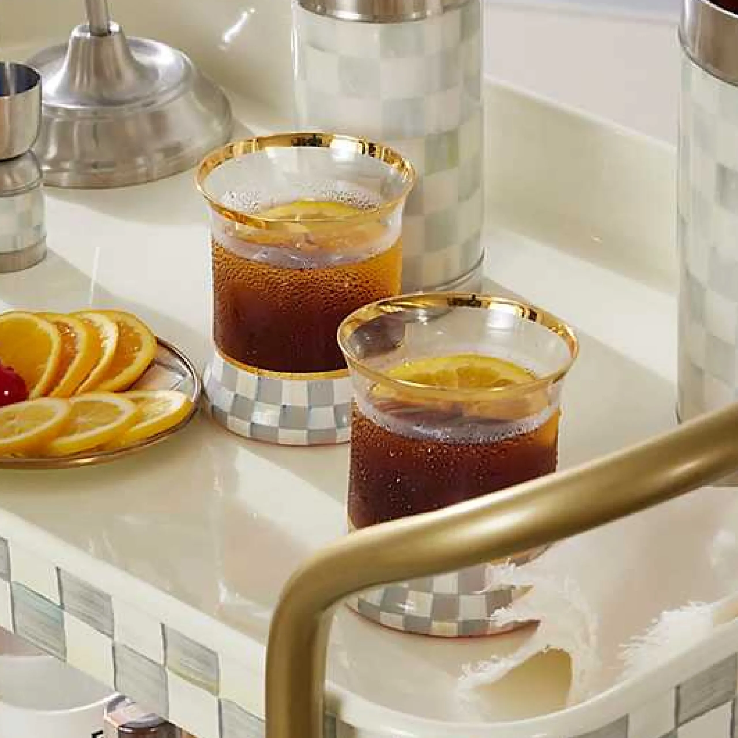 Sterling Check Tumbler Glass, Set of 2