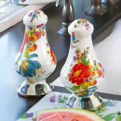 White Flower Market Large Salt Pepper Shakers