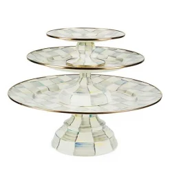 Sterling Check Pedestal Platters, Set of 3